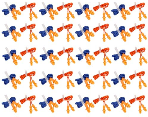 40 Pairs Corded Ear Plugs Reusable Silicone Earplugs, Waterproof Corded String Ear Plugs for Kids Adult Ear Protectors Soundproof Earbuds for Sleep Industrial Swimming Work Sleeping
