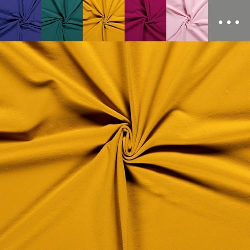 Sommersweat Meterware uni - French-Terry Sweatstoff einfarbig - Sweat Stoff meliert, Pullistoff weich, Dicker Jersey kuschelig *Ab 50cm, Farbe: 034 curry