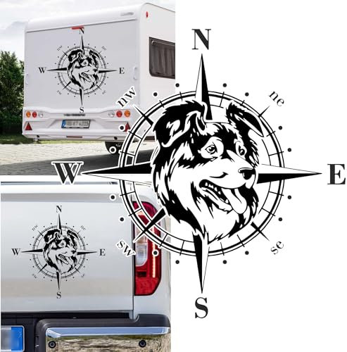 Rakelfix Kompass Australian Shepherd Aufkleber Größe&Farbe wählbar Hund Hunde Wohnmobil Caravan Autoaufkleber Sticker Kompassrose Windrose Camper