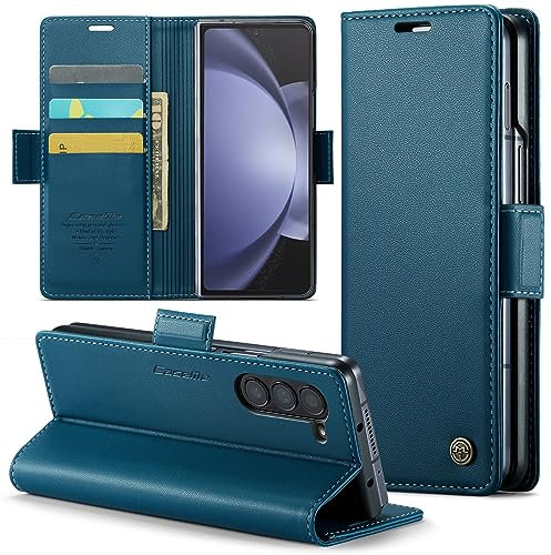 Phernykas for Samsung Galaxy Z Fold 5 Wallet Case with Card Holder, Kickstand RFID Blocking Magnetic Closure Shockproof Protective PU Leather Case for Samsung Z Fold 5 Flip Case Wallet - Blue