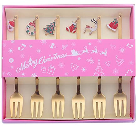 6 Stück Weihnachtsschmuck Obstgabeln Set Edelstahl Obstgabeln Essen Pick für Weihnachten Festival Party