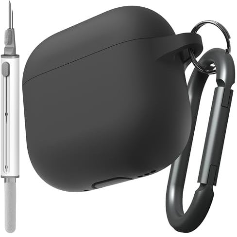 Silicone Case Compatible with AirPods 4 with Active Noise Cancellation, Drop Protection Cover with Carabiner-Black