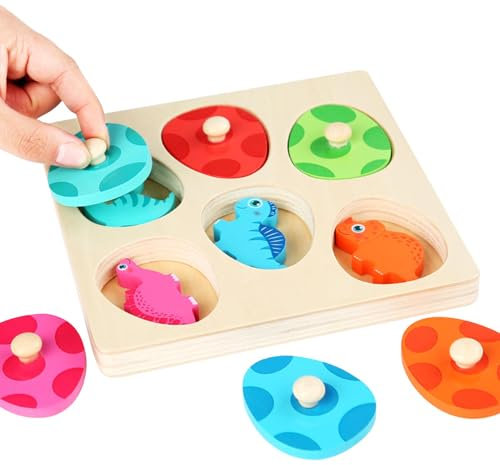 POHOVE Wooden Dinosaur Jigsaw Puzzle, 1 Set, 1 Pc, 22383200, 3-6 Years, 17x17 cm, 2 Pcs, Colorful, Classic, Educational, Hand-Eye Coordination, Concentration Skill, Motor Skill