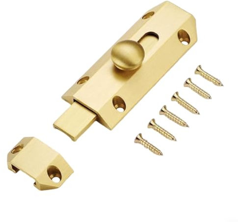 HOHOVYVY 1 pestillo de puerta, cerradura adicional para puerta, perno de puerta corredera de latón puro grueso resistente (dorado)