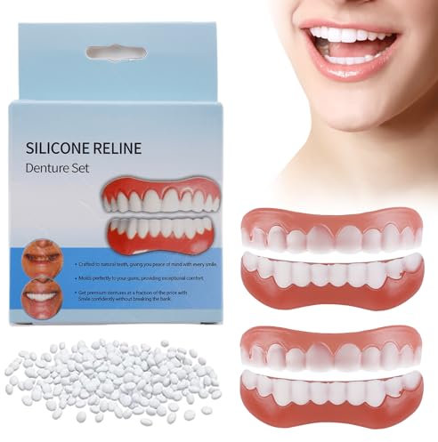 VEGOATY Veneers Faux Dents: 2 Ensembles de Dentier en Silicone, Solution Temporaire Pour La Photographie et Les Fêtes, Idéal Pour Mariages et Anniversaires (Blanc)