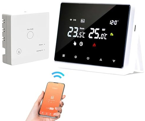 Termostato senza fili Wi-Fi, termostato caldaia a gas, a batteria, termostato per ambiente programmabile a 2 fili controllato da Tuya o Smart Life, compatibile con Alexa e Google Home (Bianco)