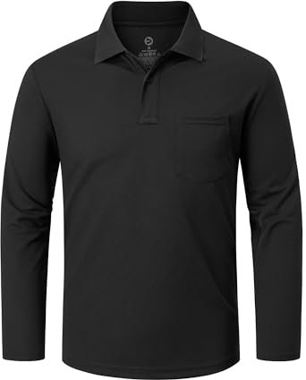 Outdoor Ventures Herren Poloshirt Langarm UPF50+ Sonnenschutz UV Schutz Polohemd Golf Sports T Shirts für Männer Leichtes Atmungsaktiv Poloshirts Casual Polo Tops zum Tennis Schwarz L