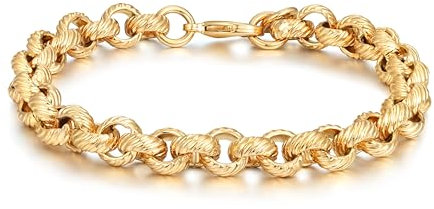 9mm Gold Chunky Premium Belcher Bracelet, 8-Inch, 34g, Gold Plated - Bling King London