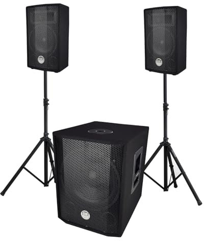 Système Sono triphonique BM Bmsonic BMS 1208, Caisson bi-amplifié 1000W - USB Bluetooth, 30cm, Satellites 8 2x200W, câbles, Pieds