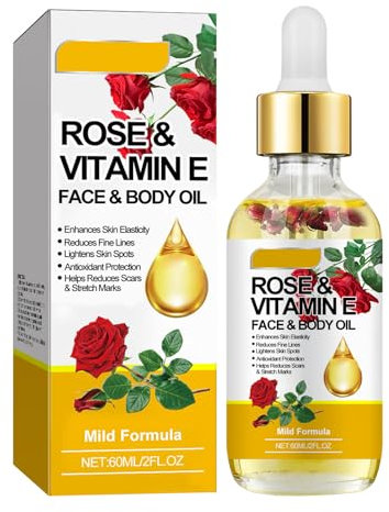 Rose & Vitamin E Oil for Face & Body,Essential Oils for Skin,Vitamin E Anti Aging Face Serum for Women,Natural Facial Oil,Hydrating & Anti-Aging,Easy Absorb & Anti Wrinkle Treatment,Serums Skincare