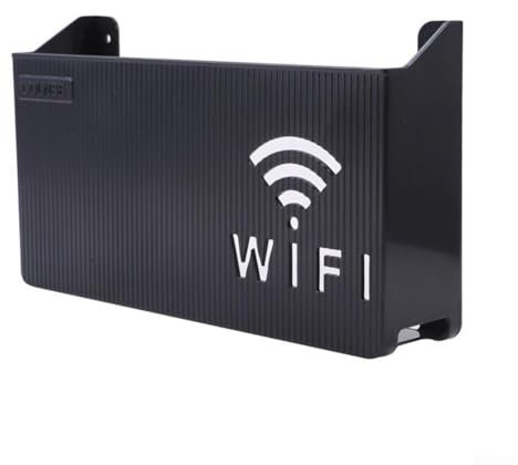 Jieddey Black Wireless Router Wifi Storage Box, Wall Mount Router Shelf, Dust Resistant, Home & Office Use