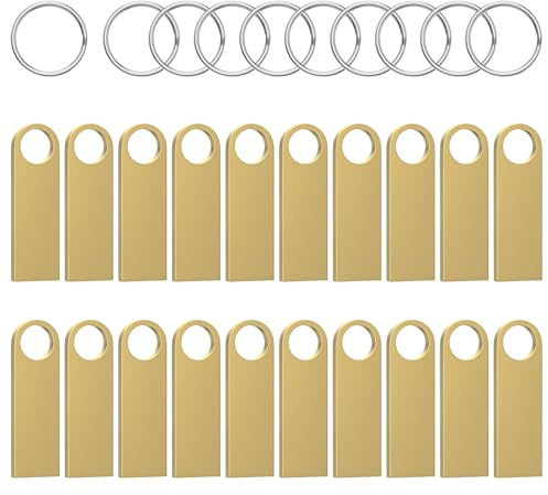 USB Stick 16GB 20 Stück, ABLAZE Mini Speicherstick Wasserdicht Metall Gold | Enthält 20 Schlüsselanhänger, Robustes Metallgehäuse, 18 GB USB Sticks 10er Pack für Laptop, Computer, TV, Auto