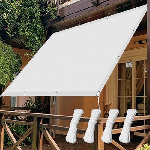 Sonnensegel Sonnenschutz Rechteckig 150 x 360 cm Windschutz Überdachung Plane Sichtschutz Sonnensegel Sonnenschutz Carport mit Spannseilen mit Ösen für Garten Camping, Weiß