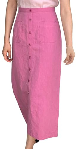Jupe d'été pour femme - Longueur genou - Jupe midi élégante - Avec boutonnière - Mode décontractée - Élégante - Couleur unie - Coupe droite - Jupe d'été courte - Taille haute, Rose, 4XL