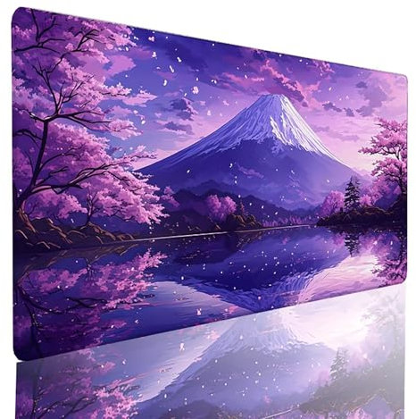 Gaming Mauspad Lila Mauspad XXL 800x300mm, Vernähten Kanten Schreibtischunterlage Berg Mousepad rutschfeste Gummiunterseite Wasserdicht Mauspad Gaming PC Zubehör Mouse Pad für PC, Laptop Büro 3G-1