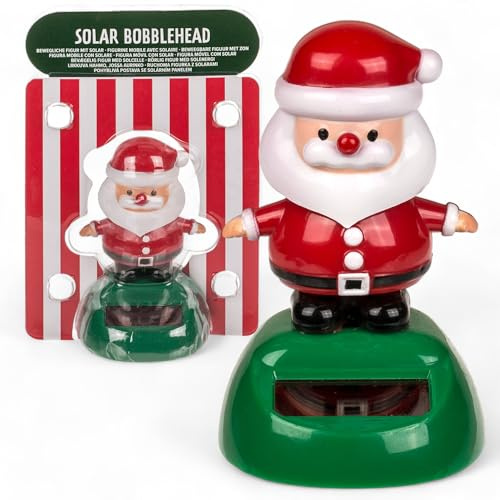MIJOMA Solarbetriebene Wackelfigur - Bewegliche Figur mit Solarzelle, Kunststoff, 10 cm hoch, Keine Batterien notwendig, Für Fensterbretter, Autos & sonnige Plätze (Santa klein rot)