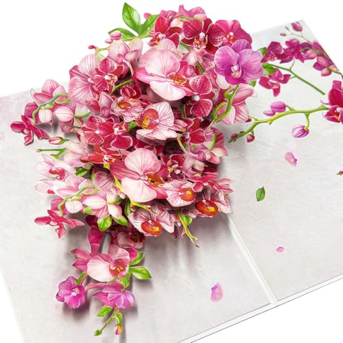 YianHien 3D Orchid Pop Up Birthday Cards for Women, Flower Gifts for Women
