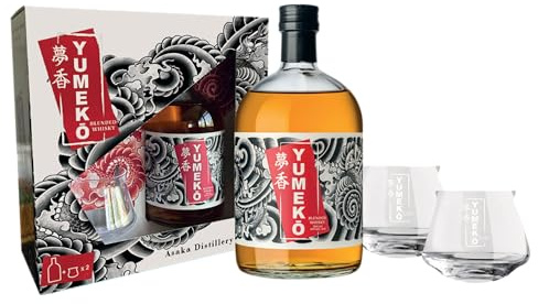 Yumeko Whisky, 700 ml, Whisky Giapponese, Confezione Regalo con 2 Bicchieri da Degustazione, Fermentazione 96h, Doppia Distillazione, Invecchiamento in Botti di Quercia Americana e Bourbon, 40% vol.