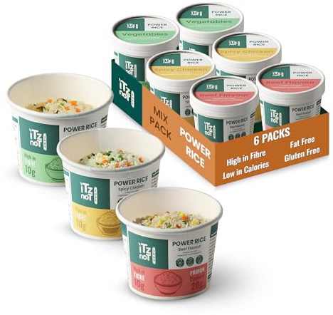 iTz noT Instant Power Protein Rice Pot, Variety Pack, 110g (Pack of 6) - Plant Based- High Protein (20g), High Fibre (10g), Low Carb & Gluten Free, Fat Free, Instant Meal Pot, Ready to Eat