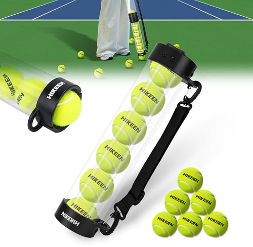 BOOSTEADY Durable Tennis Ball Pick up Tube with 6 Tennis Balls,Quick Pickup & Storage Tennis Ball Tube with Shoulder Strap for Tennis Accessories - Includes 6 Balls
