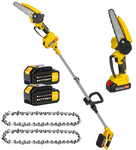 Mini Chainsaw Cordless Pole Pruner, 550W Electric ChainsawsTelescopic Hedge Trimmer, Brushless Motor, 2.7 to 3.6 m Retractable Pole, 2x1.5Ah Batteries, Precise High Cut for