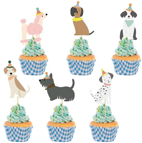 36 Stück Cartoon Hund Cupcake Topper, Puppy Torten Topper | Tier Tortenaufleger für Hunde Welpen Motto Party Kindergeburtstag Party Dekorationen
