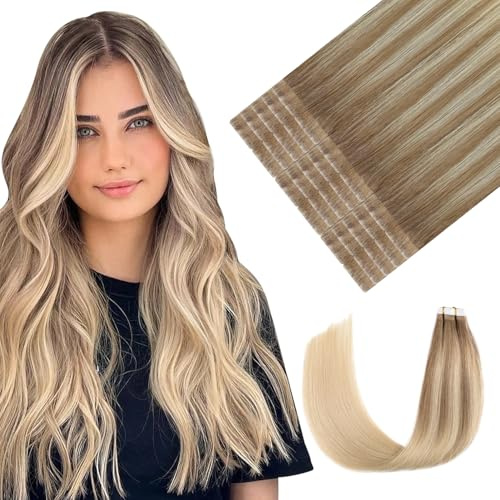 Youngsmile Invisible Tape in Extensions Echthaar, Unsichtbar Tape in Extensions Echthaar, 50cm 45g 20pcs, #8T60 Ombre Ash Brown bis Platinum Blonde Injektionsband Extensions Echthaar (#8T60,20 Zoll)