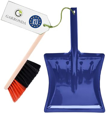 Garronda Kehrschaufel Set mit komplett aus Metall gefertigter Schaufel und Handfeger aus Holz und Synthetik Kehrbesen für Haushalt GD-0172 (Schwarz/Orange + Blau)