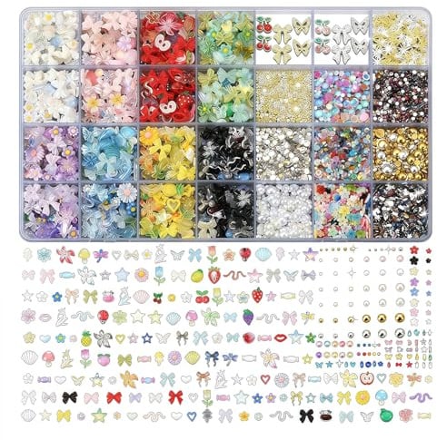 9000PCS 3D nail art Charms & nail charms Kit – Y2K Cute nail gems Set, 110 Styles Rhinestones, Bows, Butterfly & Pearl Manicure Decorations