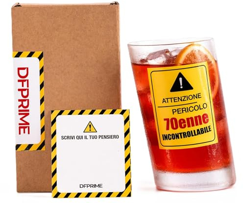 DFPRIME Bicchiere Ubriaco 70 Anni - Gadget Scherzo Originale Per Uomo Donna - Idea Regalo Compleanno 70 Anni - Vetro Resistente - Lavaggio A Mano Consigliato