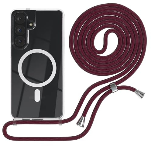 EAZY CASE - Handykette kompatibel mit Galaxy S26 Plus Kette zum Umhängen Stoßfest Handyhülle für Galaxy S26 Plus Silikon Hülle mit Band Handytasche Transparent als Fallschutz in Burgunder Rot