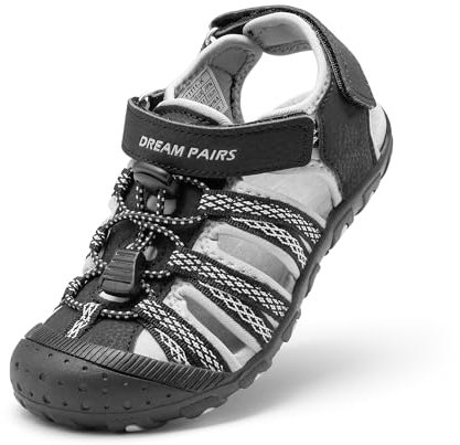 DREAM PAIRS KIDS Sandales de Sport pour Enfants Légères et Respirantes Sandale Pratique pour Garçons et Filles,Size 36,Noir/Gris,171111-K