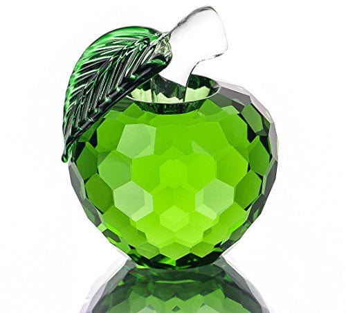 H&D Hyaline&Dora H&D Crystal Apple Paperweight Art Glass Fruit Collectible Figurines,Home Wedding Decor Ornament,Green Apple 40mm
