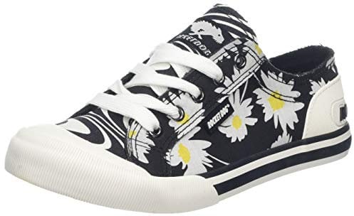 Rocket Dog Women's Jazzin Trainers, Black White Flower, 3 UK