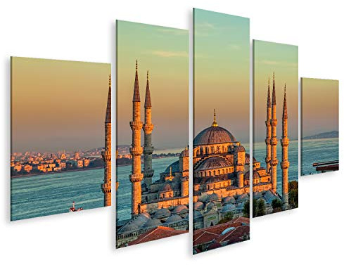 Bild Bilder auf Leinwand Blaue Moschee im glorreichen Sonnenuntergang Istanbul Sultanahmet-Park Die größte Moschee in Istanbul des Sultans Ahmed (Osmanisches Reich) Wandbild Poster Leinwandbild SQE