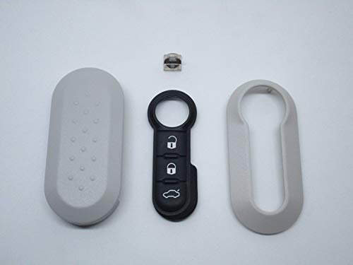 TOPBEST Cover Chiave Guscio + Tasti Tastini in Gomma + Gancio Portachiavi Compatibile con Fiat 500 Grande Punto Evo Bravo Panda 500l Lancia Y Ypsilon Musa Delta Scocca Grigio