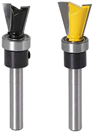 Bestgle - Lot de 2 fraises à queue d'aronde de 6,35 mm de diamètre et 12,7 mm de diamètre de coupe avec roulement à queue d'aronde - Outil de fraisage pour le travail du bois