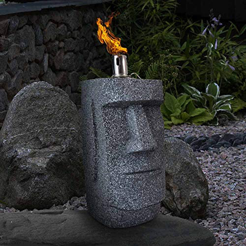 mikamax Öllampe Moai-Figur Gartenfackel aus Polyresin in Charcoal