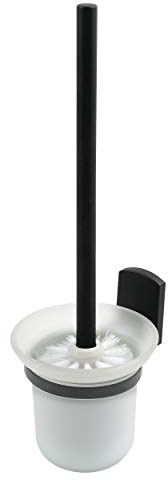 Spirella WC Garnitur Toilettenbürste Bürste „Taku“ aus hochwertigem Zink/Glas Toilettenbürstenhalter zur Wandmontage und zum kleben Schwarz matt