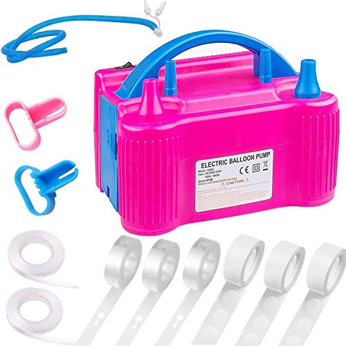 Balloon Pump Electric UK,600W Electric Balloon Pump Portable Balloon Inflator,Dual Nozzle Balloon Air Pump Balloon Inflate Machine with Decorating Strip Kit for Balloon Arch,Party,Birthday,Wedding