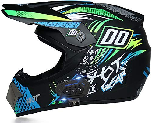 TKTTBD Bluetooth Motocross Helm Motorrad Crosshelm Off Road Helm Mit Schutzbrille Handschuhmaske Downhill DH Offroad Motorrad AM Mountainbike Helm Mit Offroad Helm,ECE-Zertifiziert