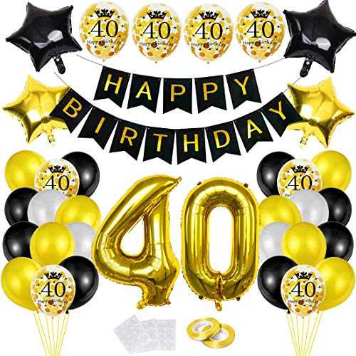 40 Geburtstag Deko, Luftballon 40. Geburtstag Deko Schwarz Gold, Deko 40 Geburtstag Frau Männer, Riesen Folienballon Zahl 40, Ballon 40 Deko zum Frau Geburtstag, Happy Birthday Folienballon
