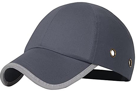 Baseball Bump Cap - Protective Mesh Safety Hardhat, Lightweight Head Protection, Outdoor Sports Cap (With Reflective Strap) Grey