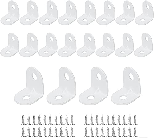 JatilEr 20 Stücke Winkel Klammern 20 * 20mm, Metall Winkelverbinder 90 Grad L Form Ecke Klammer Möbel Winkel mit 40 Schrauben für Fest Verbunden Tabelle Stuhl Bücherregal - Weiß