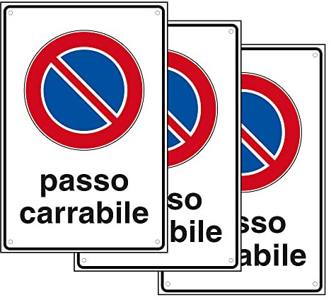 SPACE - 3 Cartelli Passo Carrabile 20cm x 30cm - Resistente UV - Impermeabile - Facile da installare - Fori inclusi