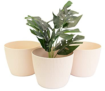 Home Garden Ornaments Petit Pot de Fleur Interieur - Pots de Fleurs Exterieur - Rayés et Petit Pot Plante Intérieur Lot de 3 - Décoratif Pot de Fleur Exterieur (Diamètre: 15.5cm, Couleur: Crémeux)