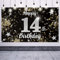 Nelbiirth Großes Banner Happy 14th Birthday, Schwarz und Silber, mit Sternen, ideal für den 14. Geburtstag