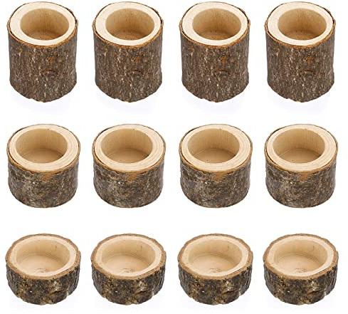 BSTKEY Set mit 12 Teelichthaltern aus Holz, dekorativer Votivkerzenhalter, Teelichthalter, Holz-Tafelaufsätze für Tisch, Hochzeit, Party, Heimdekoration, Höhe 2,5 cm + 4 cm + 7 cm