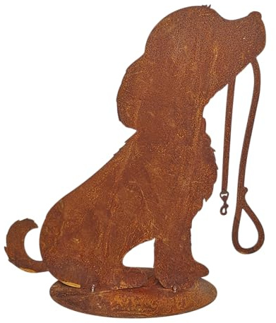 Generisch Deko Figur Edelrost Rost Metall Hund Leine Cocker Spaniel Welpe Gartendeko