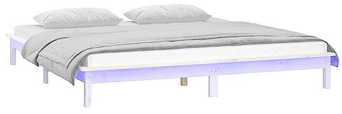vidaXL Massivholzbett mit LEDs Bettgestell Bett Holzbett Doppelbett Bettrahmen Lattenrost Schlafzimmerbett Schlafzimmermöbel Weiß 180x200cm